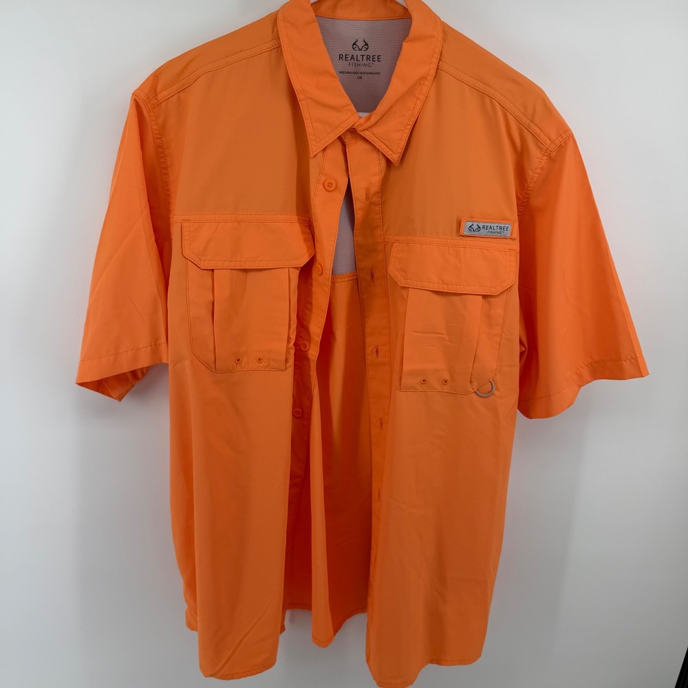 Realtree Fishing Mens Orange Short Sleeve Vented Performance Shirt TS10201 L